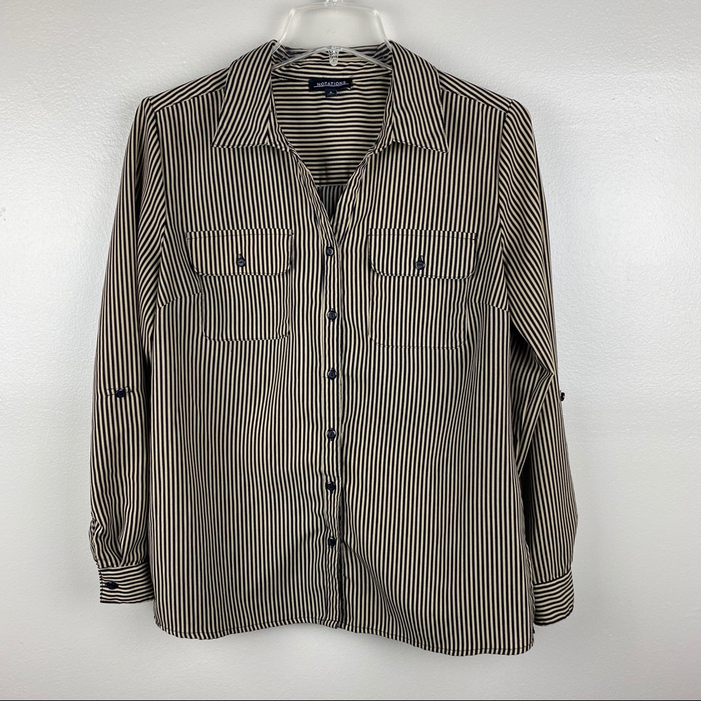 Notations Stripped Button Down Blouse